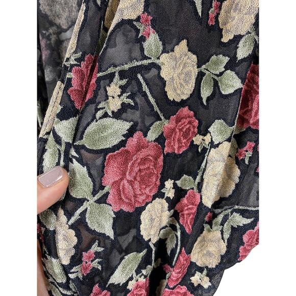 Secret Treasures Kimono Robe Wrap Flocked Velvet Rose Romantic Whimsigoth Large - Picture 4 of 11